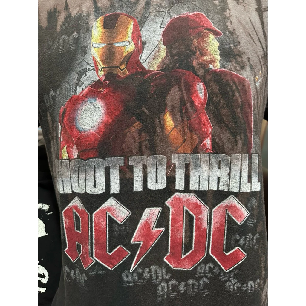 เสื้อยืดสีดำผ้ากัด ลายวง AC/DC x Ironman (ไซส์M) - Image 2