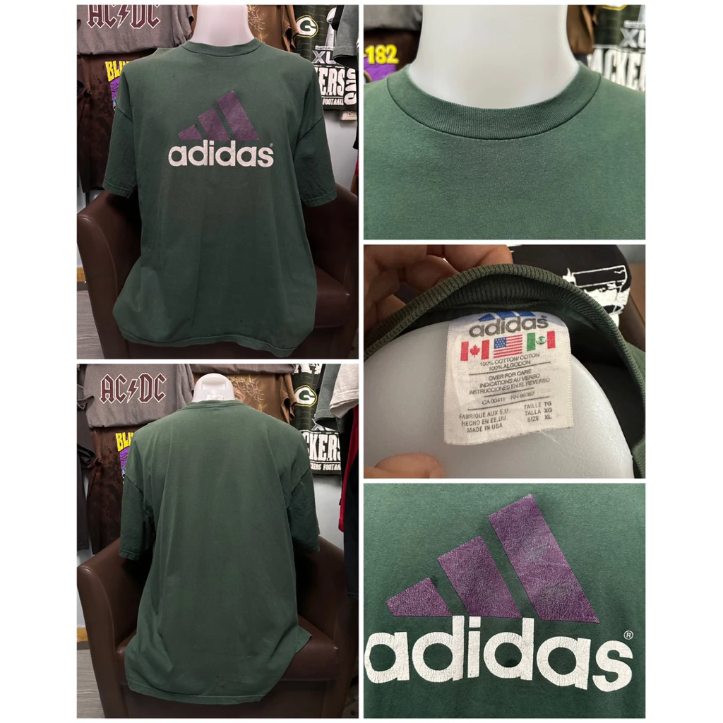 เสื้อยืดวินเทจสีเขียวลายแบรนด์ Adi.das 90’s