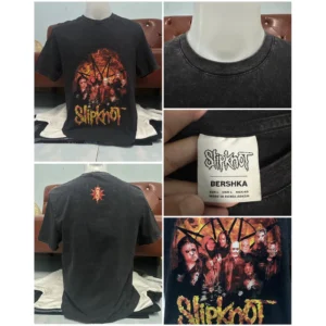 เสื้อยืดสีดำฟอก ลายวง Slipknot (ไซส์L)