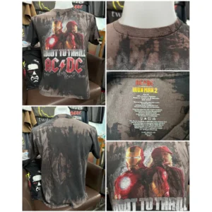 เสื้อยืดสีดำผ้ากัด ลายวง AC/DC x Ironman (ไซส์M)