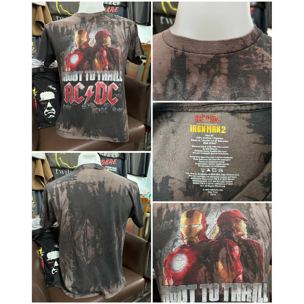 เสื้อยืดสีดำผ้ากัด ลายวง AC/DC x Ironman (ไซส์M)