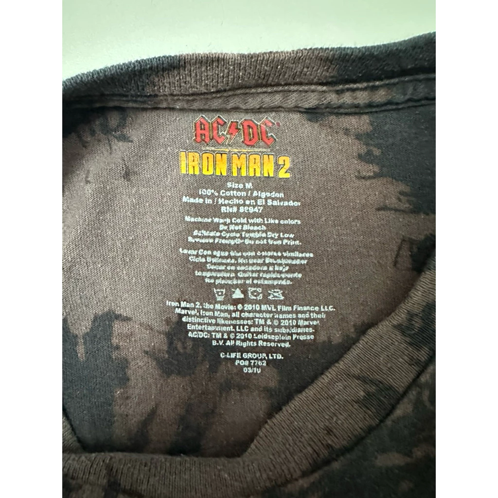เสื้อยืดสีดำผ้ากัด ลายวง AC/DC x Ironman (ไซส์M) - Image 6