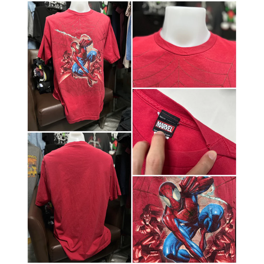 เสื้อยืดวินเทจสีแดง ลายหนัง Spider Man ตอกปี 2002 (ไซส์XL)