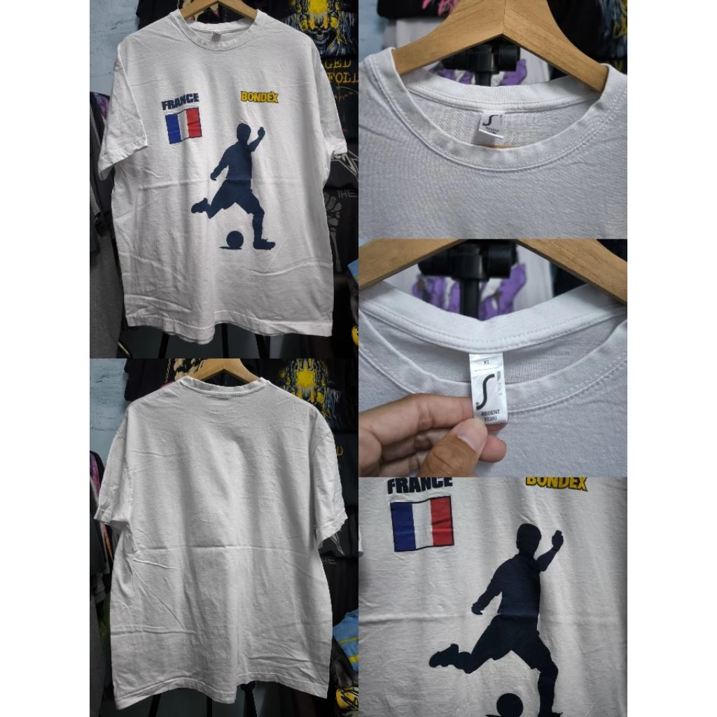 เสื้อยืดสีขาวลายฟุตบอลทีมชาติฝรั่งเศส (ไซส์XL)