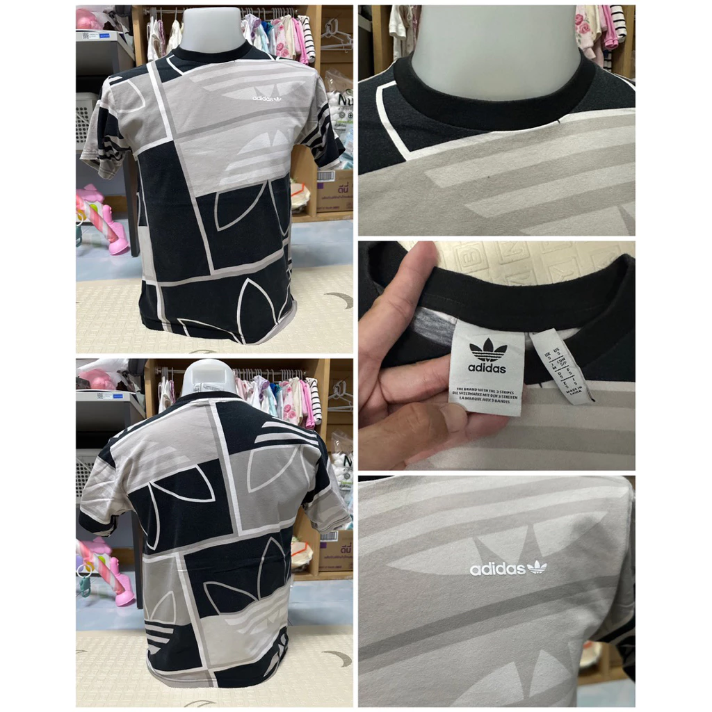เสื้อยืดสีขาวดำ ลายแบรนด์ Adi.das (ไซส์M)