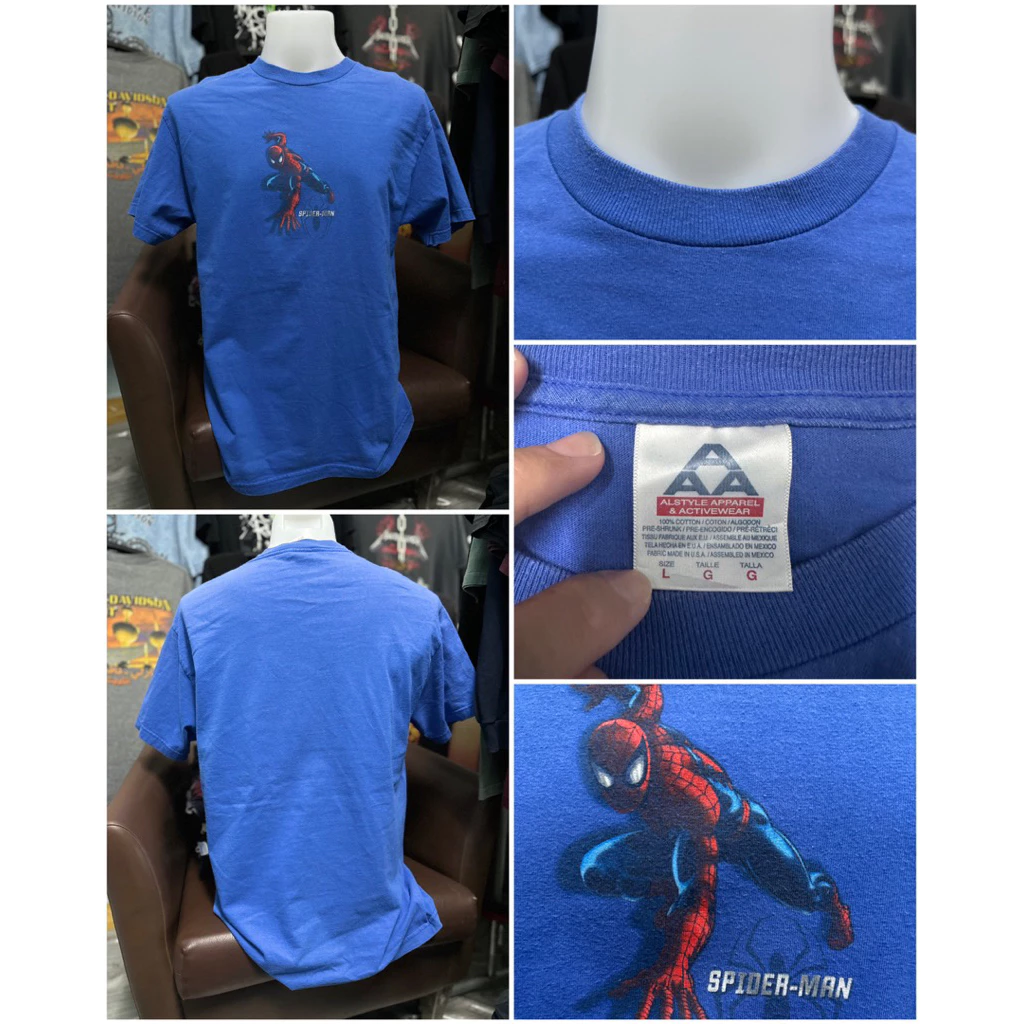 เสื้อยืดวินเทจสีน้ำเงิน ลายหนัง Spider Man ตอกปี 2002 (ไซส์L)