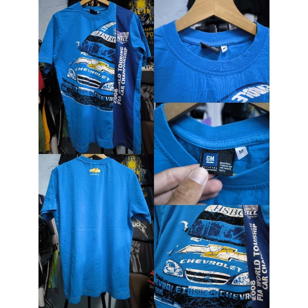 เสื้อยืดสีฟ้าลายรถ Chevr.olet (ไซส์M)