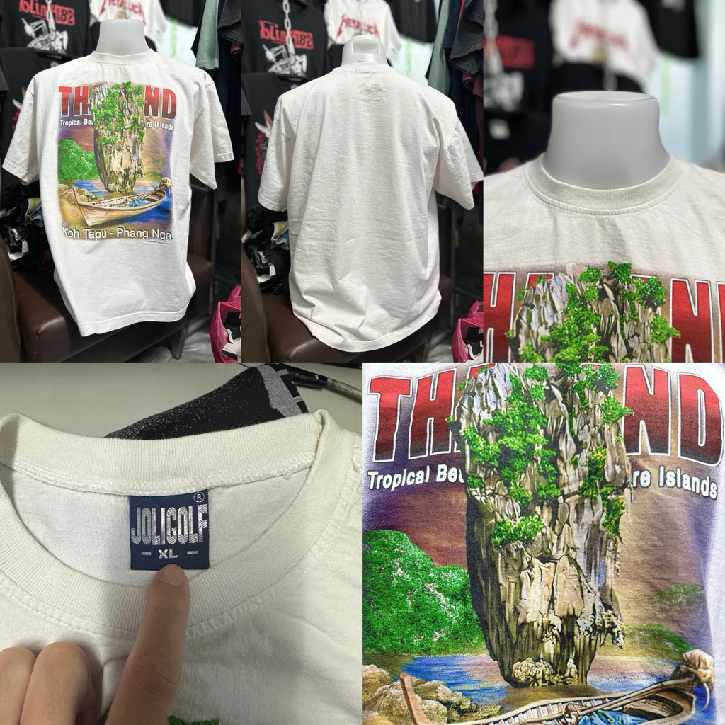 เสื้อยืดวินเทจ สีขาว ลาย Thailand (ไซส์XL)