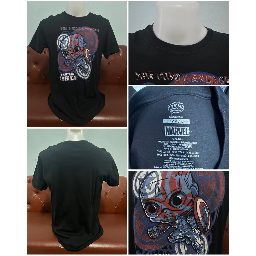 เสื้อยืดสีดำ ลายการ์ตูน CaptainAmerica งานPOP (ไซส์L)