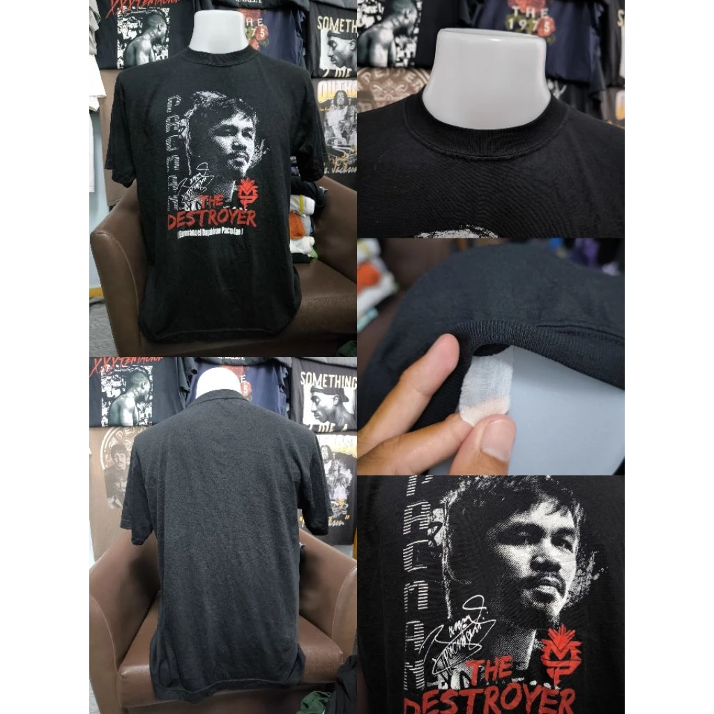 เสื้อยืดสีดำลายนักมวย Pacquiao (ไซส์L)